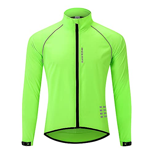 WOSAWE Giacca da corsa da ciclismo da uomo impermeabile e riflettente, giacca a vento leggera, giacca da bicicletta antivento(Verde L)