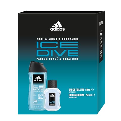 Adidas, Confezione Regalo Uomo Ice Dive, Eau de Toilette 50 ml e Gel Doccia Bagnoschiuma 3in1 250 ml