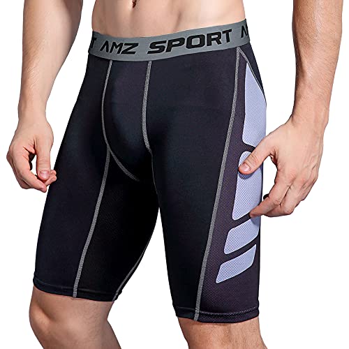 AMZSPORT Uomo Pantaloncini Corsa Leggins Compressione Pantaloni Corta Traspirante Running Sportivi, Nero-Bianco XL