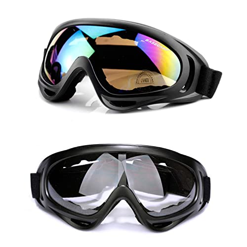 BECILES 2 occhiali da sci, snowboard, protezione UV, occhiali da motocross, compatibili con casco, anti-appannamento, occhiali da sci per sci, moto, ciclismo, pattinaggio, unisex