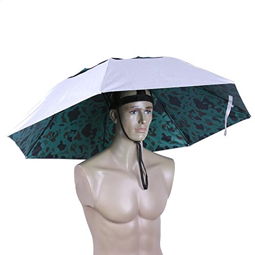 Demiawaking Cappello Ombrello per Pioggia e Sole Cappello da Pesca Parasole Portatile Anti-UV Anti-pioggia Cappello da Viaggio all'aperto Ombrello da Pesca Ombrello da Testa Diametro 95 cm (Camo)