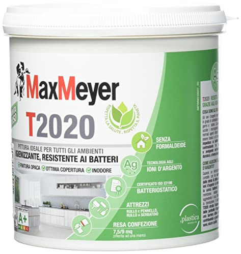MaxMeyer Pittura per interni Traspirante T2020 Igienizzante, resistente ai batteri Bianco 0.75 l