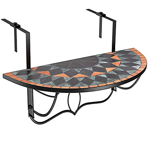 Deuba Tavolino da Balcone Pieghevole Terracotta Resistente alle intemperie Tavolo semicircolare da Appendere a Mosaico Esterni