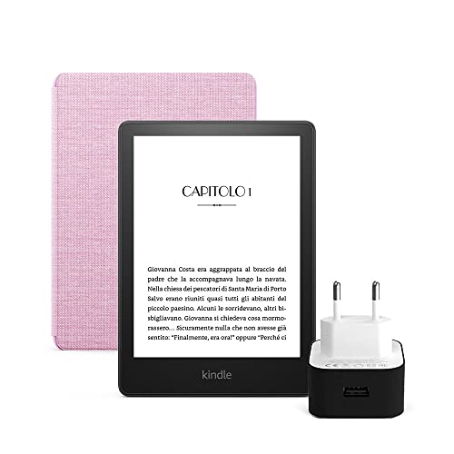 Kindle Paperwhite Essentials Bundle con Kindle Paperwhite (8 GB, senza pubblicità), Custodia Amazon in tessuto e Caricabatterie USB Amazon PowerFast (9 W)