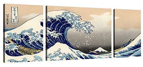 canvashop Quadri Moderni Hokusai Cm 208X70 Quadro 3 Pezzi La Grande Onda Kanagawa Stampa Su Tela Canvas Pannelli Xxl Arte Giapponese
