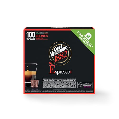 Caffè Vergnano Èspresso1882 - 100 Capsule Caffè Compatibili Nespresso e Compostabili, Cremoso - Pack da 100 capsule