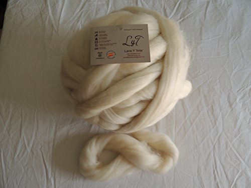 Gomitolo di lana merino, XXL, naturale 100%, colore ecru, senza tinta, 23 micron, 1 kg