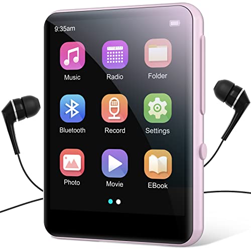 64GB Lettore Musicale MP3 con Bluetooth 5.0, Altoparlante HD Integrato, Suono HiFi, 2,4' Schermo Tattile, Radio FM, Line-in Registratore, E-book, Espandibile 128 GB TF
