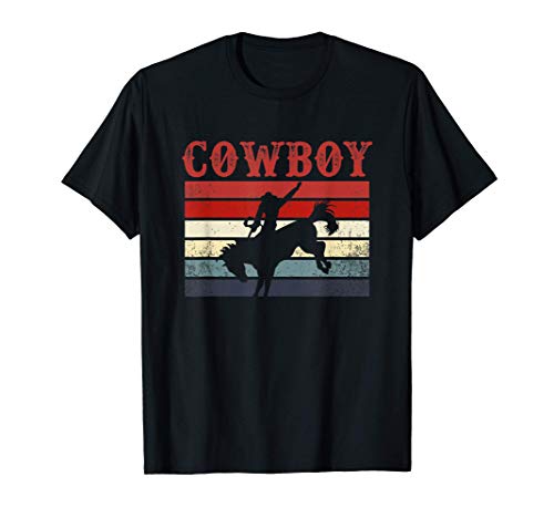Rodeo Bull Equitazione Western Retro Bucking Bronco Cowboy Maglietta