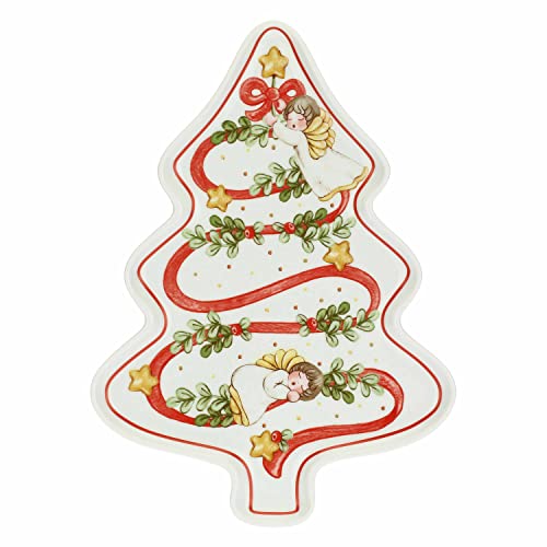 THUN - Piatto Sweet Christmas a Forma di Albero - Porcellana - Linea Natale - Living, Arredare la Casa - 25x35x2 cm h