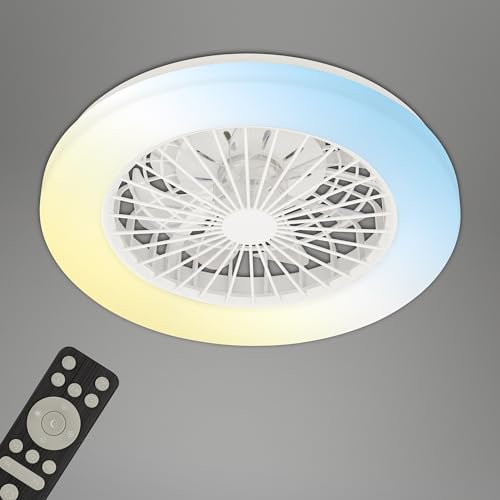 Briloner - Plafoniera con Ventilatore a 5 velocità, telecomando, dimmerabile, lampada per camera da letto, lampada per soggiorno, lampada da soffitto con ventilatore, 48,5x14,5 cm (DxH), bianco