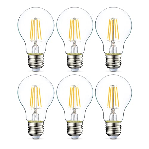 Amazon Basics - Confezione da 6 lampadine a LED, con attacco Edison E27, piccole, da 4,3 W (equivalenti a 40 W), con filamento in vetro trasparente, non dimmerabili