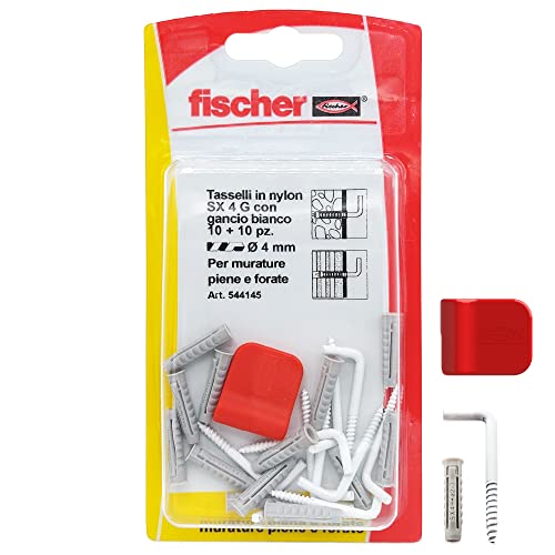 Fischer 10 x Ganci Appendi Quadri Bianco con Tasselli SX 4 G, 10 pz, Gancio per Cornici Pesanti su Muro, 544145