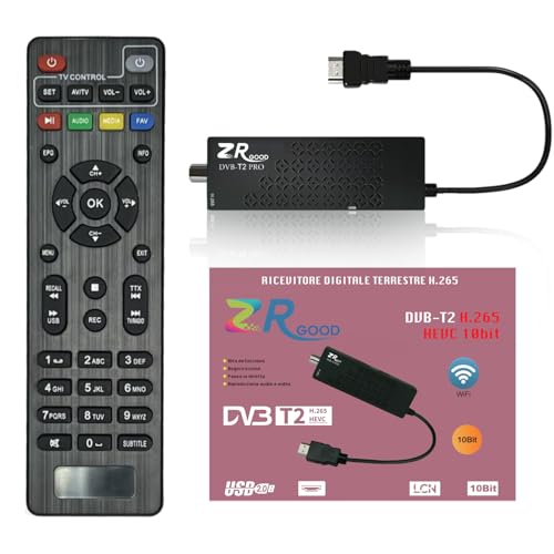 Decoder Digitale Terrestre 2024, Decoder DVB-T2 HDMI Stick, Digitale Terrestre 2024 HD 1080P H.265 HEVC 10 Bit Dolby Audio Supporto USB WiFi/Multimedia/PVR