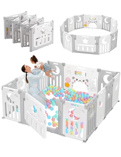 Dripex Recinto per bambini modulare, Box bambini pieghevole 150×150 cm, Recinto neonato in plastica dalla forma adattabile, Grigio