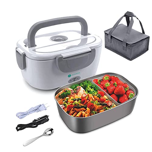 AYANSE 24V 12V 220V 3 in 1 Electric Lunch Box - Removable Stainless Steel Container Suitable for Camping, Office, School - Available in Multicoloured (Grey)
