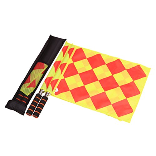 CZ-XING, set di bandiere da arbitro guardalinee di calcio, impermeabile per allenamento, con asta di metallo, manico in gommapiuma e custodia – arancione/gialla, typeA