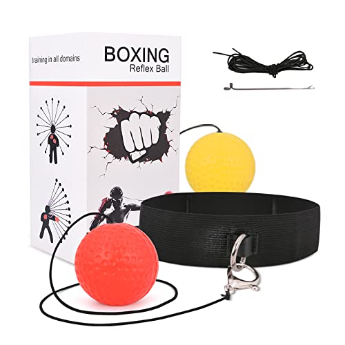 JUNUNDJING Boxing Reflex Ball, 2 React Reflex Ball Plus Fasce Regolabili, Coordinazione Occhio Mano Attrezzature da Allenamento Boxe, Gioco per l'Allenamento dei Tempi di Reazione e della Precisione