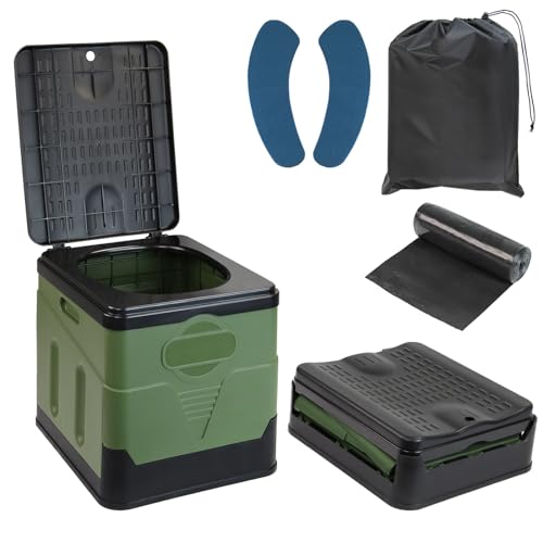 Montafox toilette da campeggio pieghevole max 150 kg toilette mobile WC portatile gabinetto 12 sacchetti igienici stabile, Colore:verde/nero