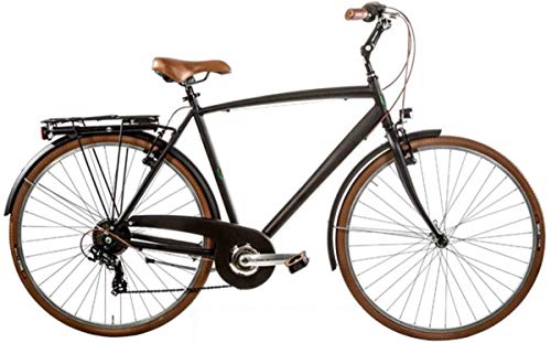 CICLI PUZONE Bici Alluminio Misura 28 Uomo City Bike Trekking Vintage 6V Art. VINTAGE6VU (Nero Opaco, 52 CM)