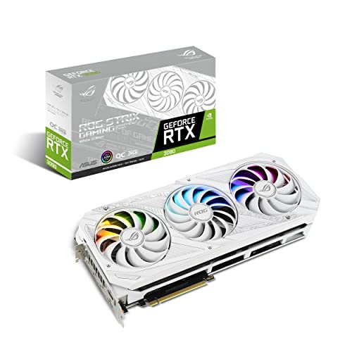 ASUS ROG Strix NVIDIA GeForce RTX 3090 White OC Edition Scheda Grafica, 24 GB GDDR6X, PCIe 4.0, HDMI 2.1, DisplayPort 1.4a, PSU Consigliata 850W, Ventole Axial Tech, RGB, GPU Tweak II, Bianco
