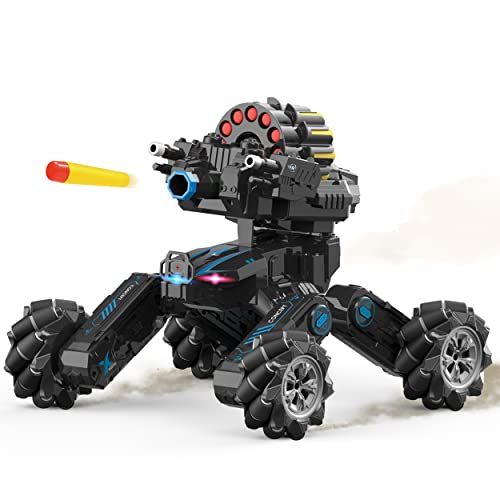 Silvergear® Carro Armato Telecomando + 12 Proiettili | Macchina Telecomandata per Bambini con Rotazione a 360° e Musica | Macchina Radiocomandata per Regali di Natale | Compatibile con Dardi Nerf