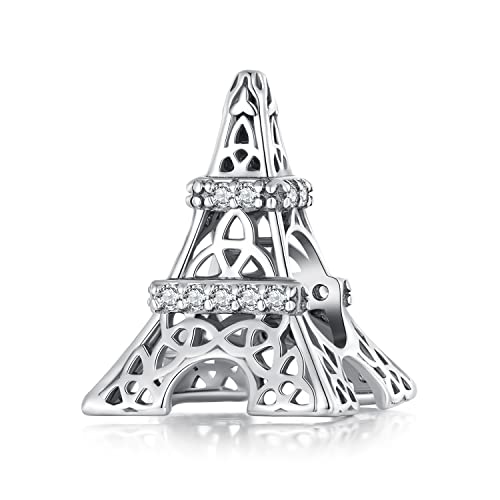 Charms in argento sterling per braccialetti Pandora, perle di torre Eiffel gioielli regalo per donne ragazze, Argento sterling, Argento Sterling