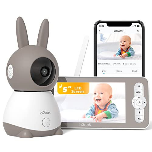ieGeek 2K Baby Monitor Video e Audio con 5' LCD, Telecamera Bambini con Monitor Supporto Controllo Tramite APP Mobile & Monitor, 3000 mAh Batteria Ricaricabile, 3 Tipi di Rilevamento Intelligente