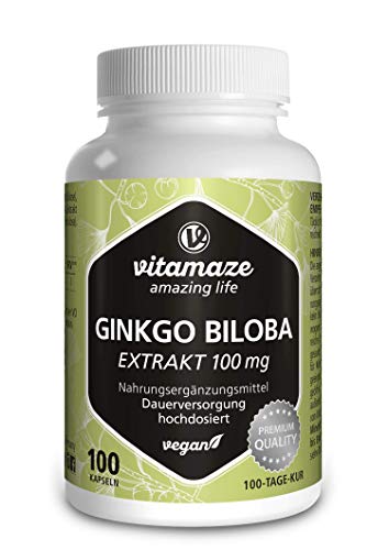 Ginkgo Biloba 50:1 Estratto 100 mg = 5000 mg Polvere di Foglie di Ginkgo Puro per Capsula Vegana, 100 Capsule per 100 Giorni, Integratore Alimentare senza Additivi non Necessari