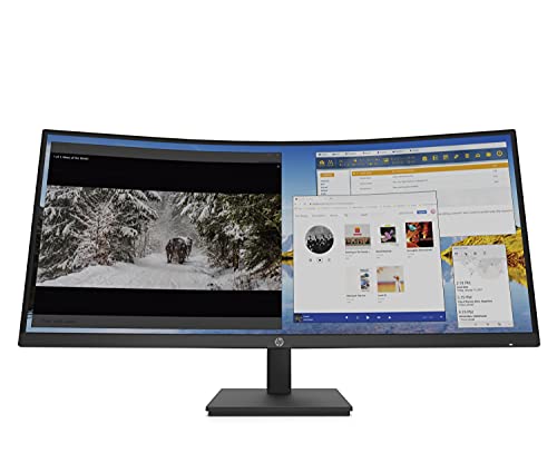 HP M34d Monitor – Schermo curvo da 34 pollici, display WQHD VA, 100 Hz, tempo di risposta 5 ms, HDMI, Displayport, USB-C, 4 USB-A, colore nero