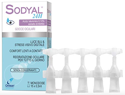 Sodyal 24 Gocce Oculari Monodose, senza conservanti, con Acido Ialuronico e Mirtillo