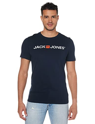 JACK & JONES JJECORP Logo Tee SS Crew Neck Noos T-Shirt, Blu (Navy Blazer Detail: Slim Fit), Large Uomo