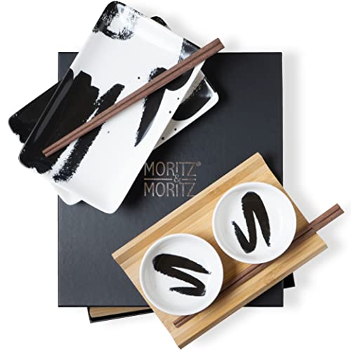 Moritz & Moritz Set di stoviglie da sushi per 2 persone - 10 pezzi - Servizio da sushi con 2x piatti da sushi, ciotole per salse e bacchette
