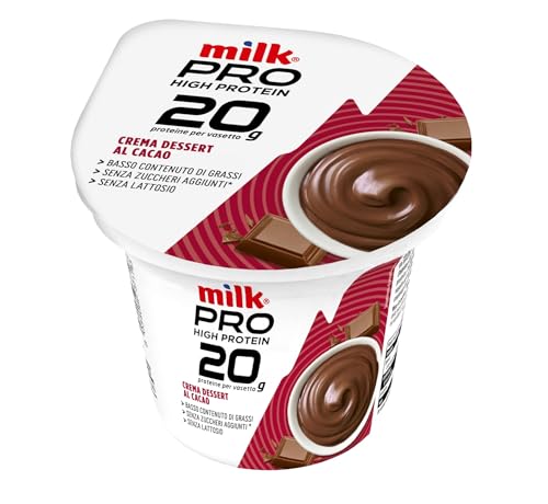 Milk Dessert al Cacao Milk PRO, Ricco in Proteine, Senza Lattosio, Senza Zucchero, Senza Glutine - Budino Proteico al Cioccolato da Latte Senza Lattosio (Cacao, 200g)