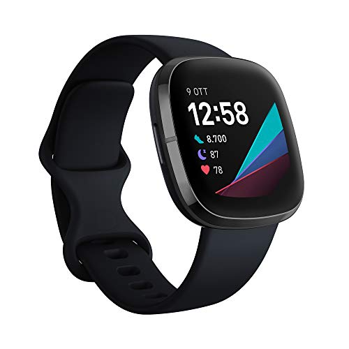 Fitbit Sense - Smartwatch Evoluto con Strumenti per la Salute del Cuore, Gestione dello Stress, Monitoraggio della Temperatura Cutanea, Nero (Carbon/Graphite)