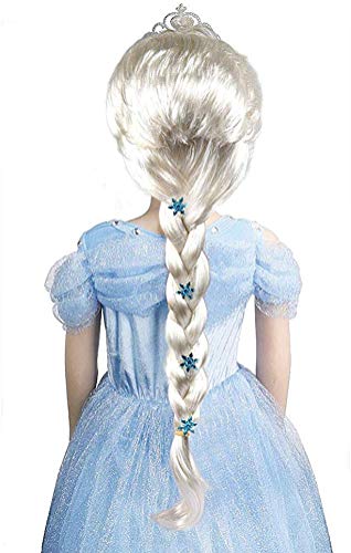 Elsa - Parrucca da principessa Elsa congelata per bambini, con Elsa, Tiara congelata Elsa, accessori per travestimenti per ragazze e bambini (parrucche Elsa)