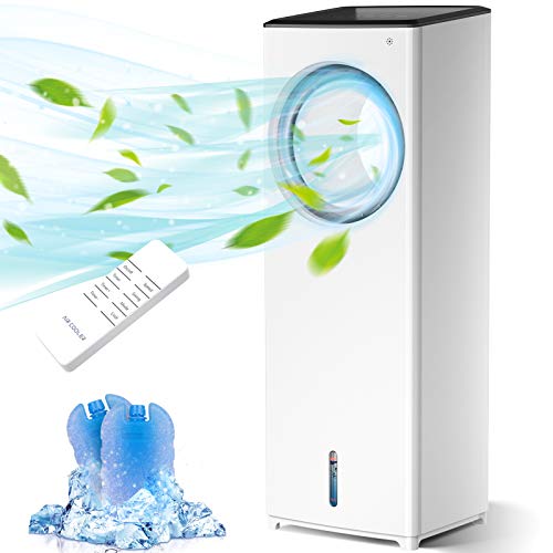 Zhao Raffreddatore d'aria grande, aria condizionata evaporativa 4 in 1, raffreddamento, ventilatore, umidificatore e purificazione, telecomando, 3 modalità, 3 velocità, timer 7H