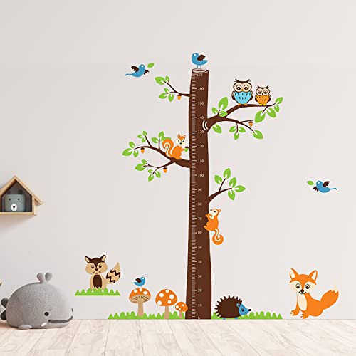 Walplus AY221 - Adesivo da parete con metro per bambini, motivo: albero con volpi, multicolore