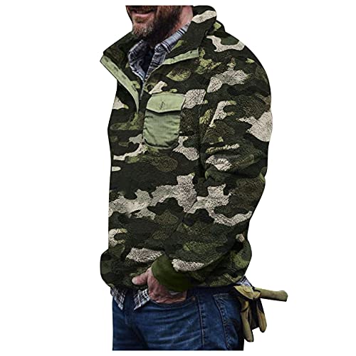 FASLOLSDP Maglione da uomo con bottone, con maglione velato, da uomo, camicetta da uomo in tasca, cameriere da uomo, verde militare, XXL