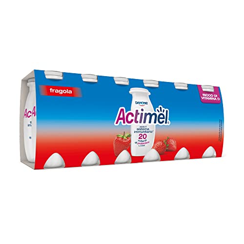ACTIMEL FRAGOLA -Bevanda a base di Latte al Gusto Fragola - Ricco di Vitamina D e B6 - l'Alleato ideale per il tuo Sistema Immunitario - 12 Bottigliette da 100g (totale 1200 gr)