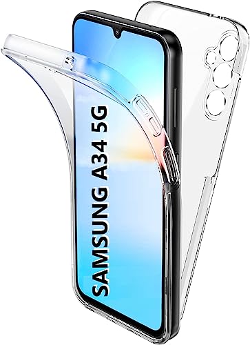 COQTEL® Cover per Samsung Galaxy A34 5G 360° transparente con doppia protezione in TPU silicone e policarbonato
