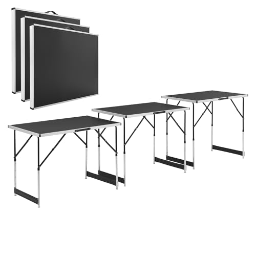 Juskys Tavolo multiuso 3 pezzi - pieghevole, regolabile in altezza - Tavolo pieghevole in alluminio 100x60 cm - Mercatino dell'usato, tavolo da lavoro, tavolo da campeggio - Tavolo Nero