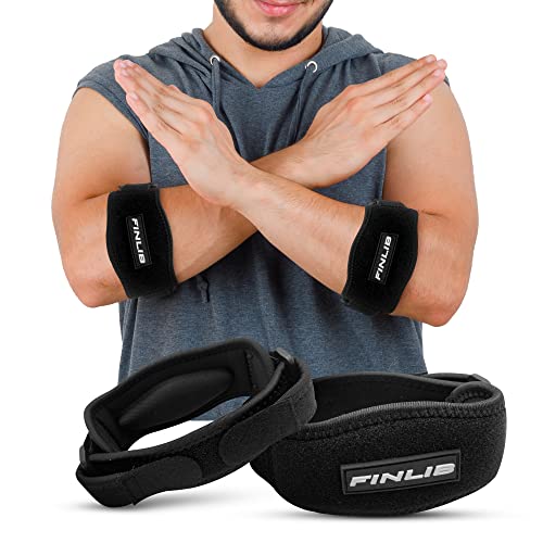 FINLIB 2 gomiti epicondilite e per tendinite, protegge e lenisce, braccialetto per avambraccio, gomito da tennista, gomito gym, fascia regolabile antiscivolo