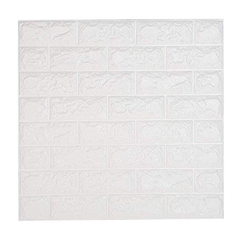 LEISU 3D Carta da Parati Mattoni Bianco DIY Adesivi muro di mattoni imitazione PE Schiuma Impermeabile Brick Wallpaper Stickers per Cucina Bagno Soggiorno Salone da letto Ufficio 60x60cm (10 pack)