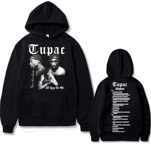 Silver Basic Rapper Tu 2-Pac Felpa con Cappuccio da Uomo Hip Hop Moda Street Retro Y2K Pullover Oversize Sweatshirt S,Black-1