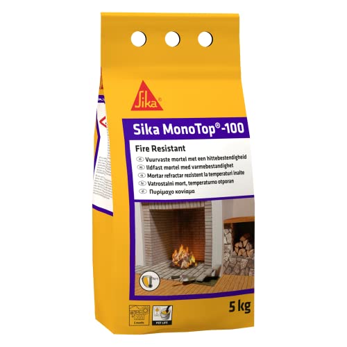 Sika - Sika Monotop 100 Fire Resistant, Grigio - Malta refrattaria monocomponente - Allettamento di blocchi refrattari - Facile da applicare - Sacchi da 5 kg