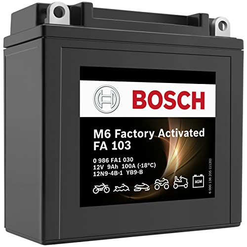 Bosch 0986FA1030 - Batteria per Moto, 9 Ah, 100 A, Tecnologia Gel, Batteria di avviamento in qualità Originale, Resistente ai cicli di conservazione, Non Richiede Manutenzione, Colore: Nero