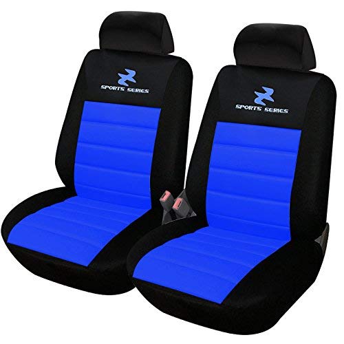 WOLTU AS7256-2 Set Coprisedili Anteriori Auto 2 Posti Seat Cover Protezioni Universali per Macchina Tessuto Poliestere Nero/Blu