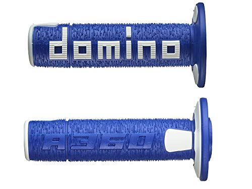 Domino COPPIA MANOPOLE IN GOMMA SCRITTA DOMINO GRANDE MODELLO A360 IN GOMMA BICOLORE BLU/BIANCO PER MOTO OFF ROAD CROSS/ENDURO Lunghezza: 120 mm