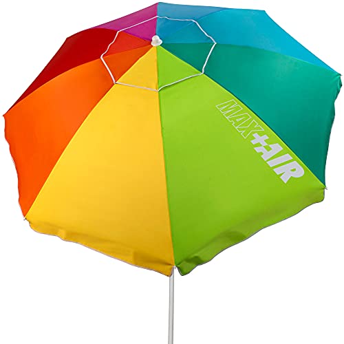 AKTIVE 62222 - Ombrellone da spiaggia, 220 cm, grande ombrellone, tetto di ventilazione, manico 28-32 mm, protezione UV 50, design multicolore, con borsa per la conservazione, Beach